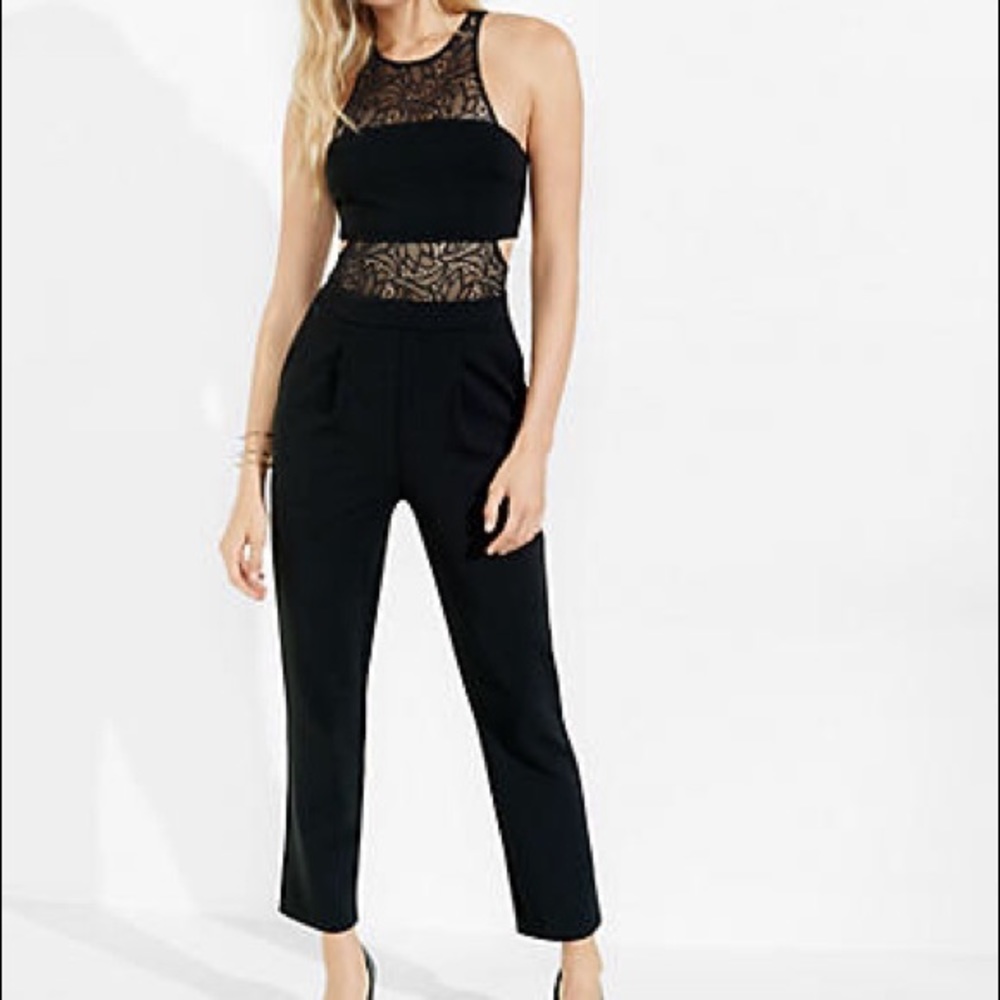 Black Lace Inset Jumpsuit