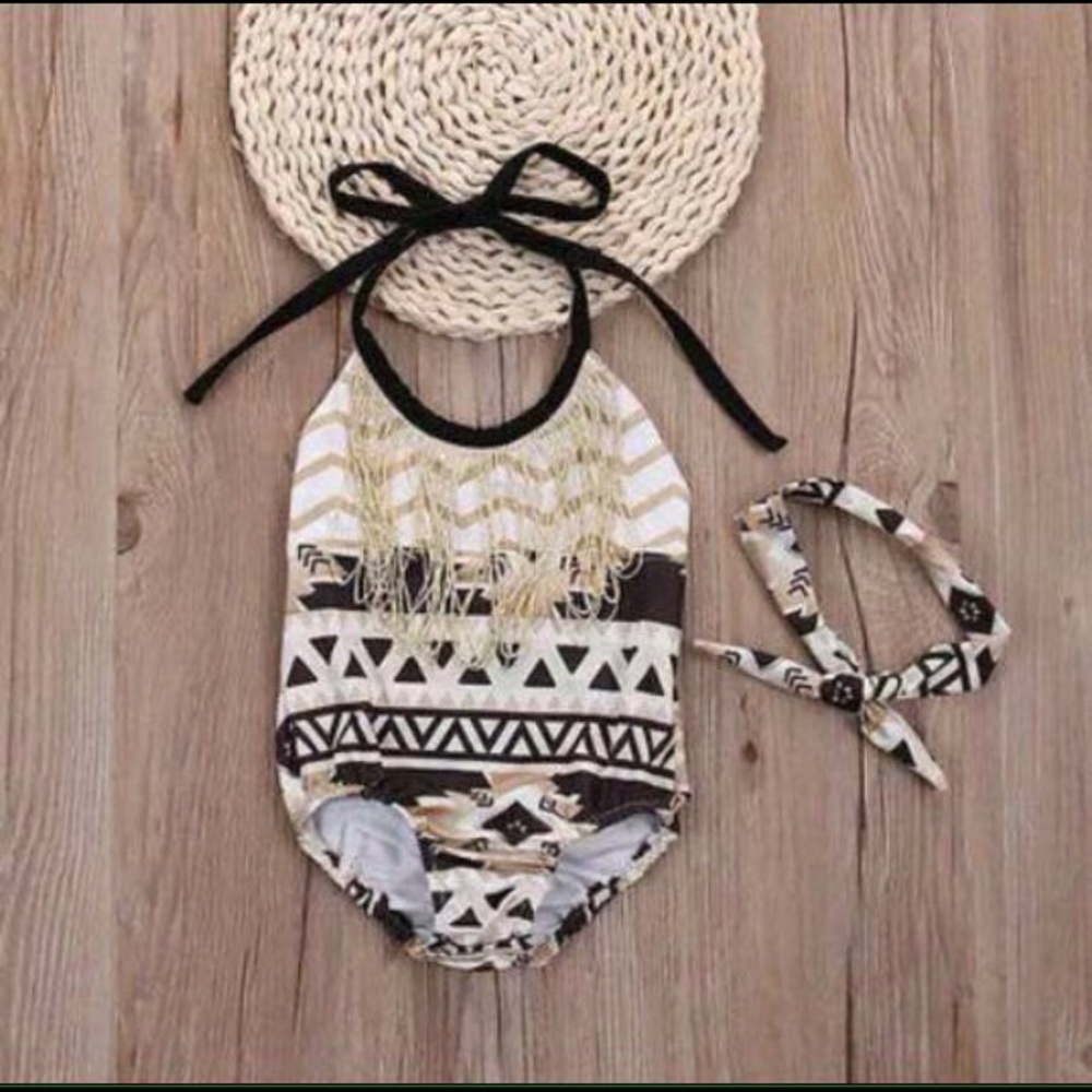 Tribal print halter bodysuit &a headband