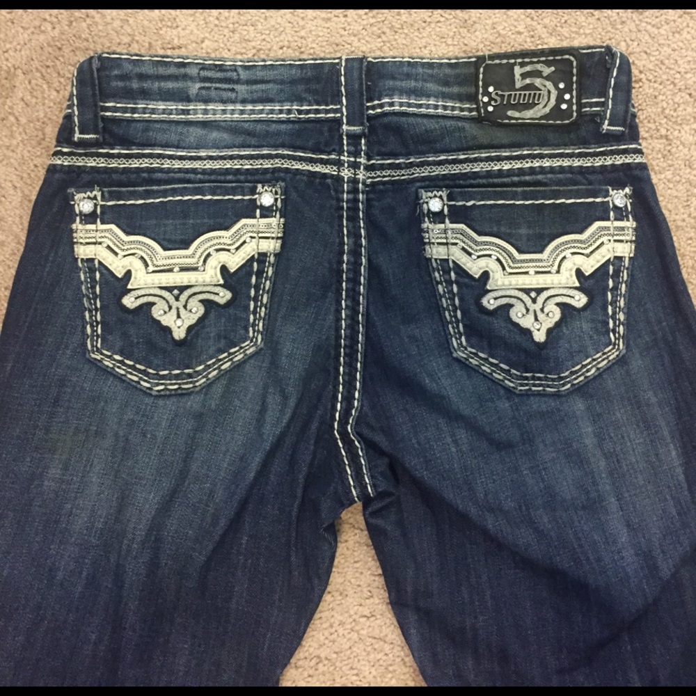 Embellished back pockets, boot cut jeans