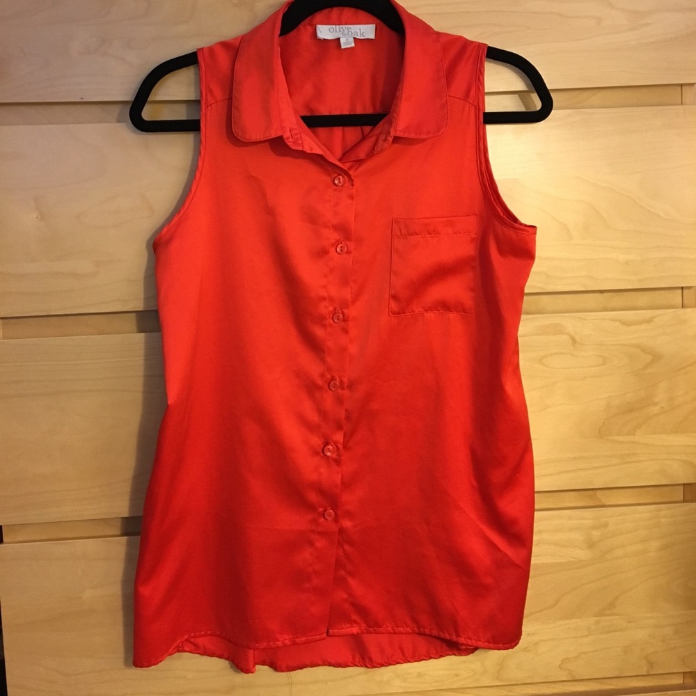 Red sleeveless silk top
