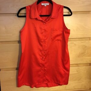 Red sleeveless silk top