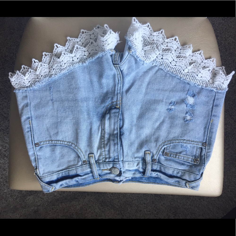 Free People Denim Shorts - Lace Trim