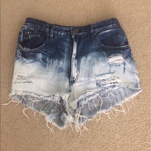 Distressed jean shorts