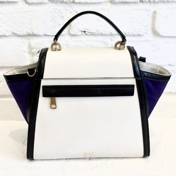 Zac Posen Large Trapeze Colorblock Handbag 💙🤍🖤 - Picture 2 of 8