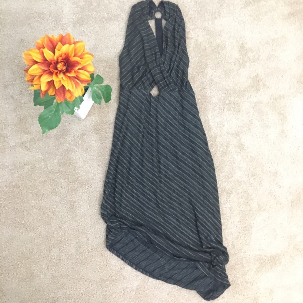 Free People Backless Halter Gray Striped Dress S