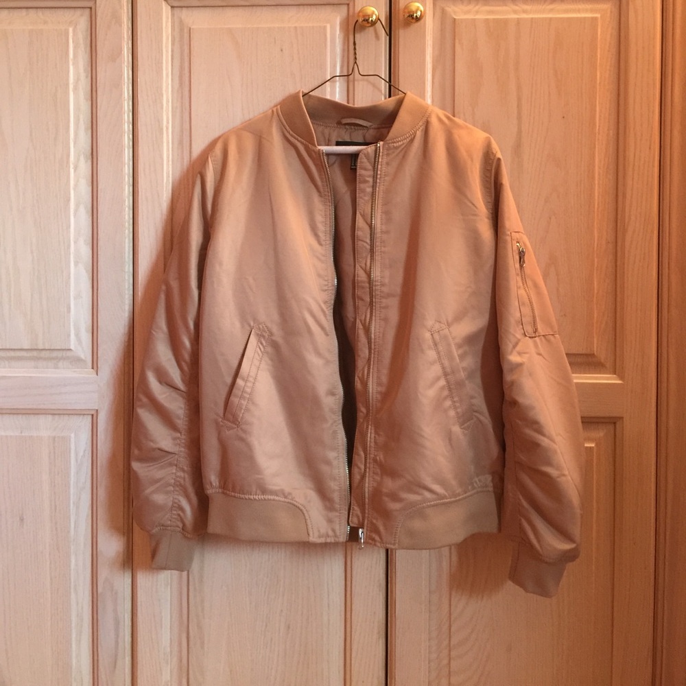 Faux Satin Beige Bomber Jacket