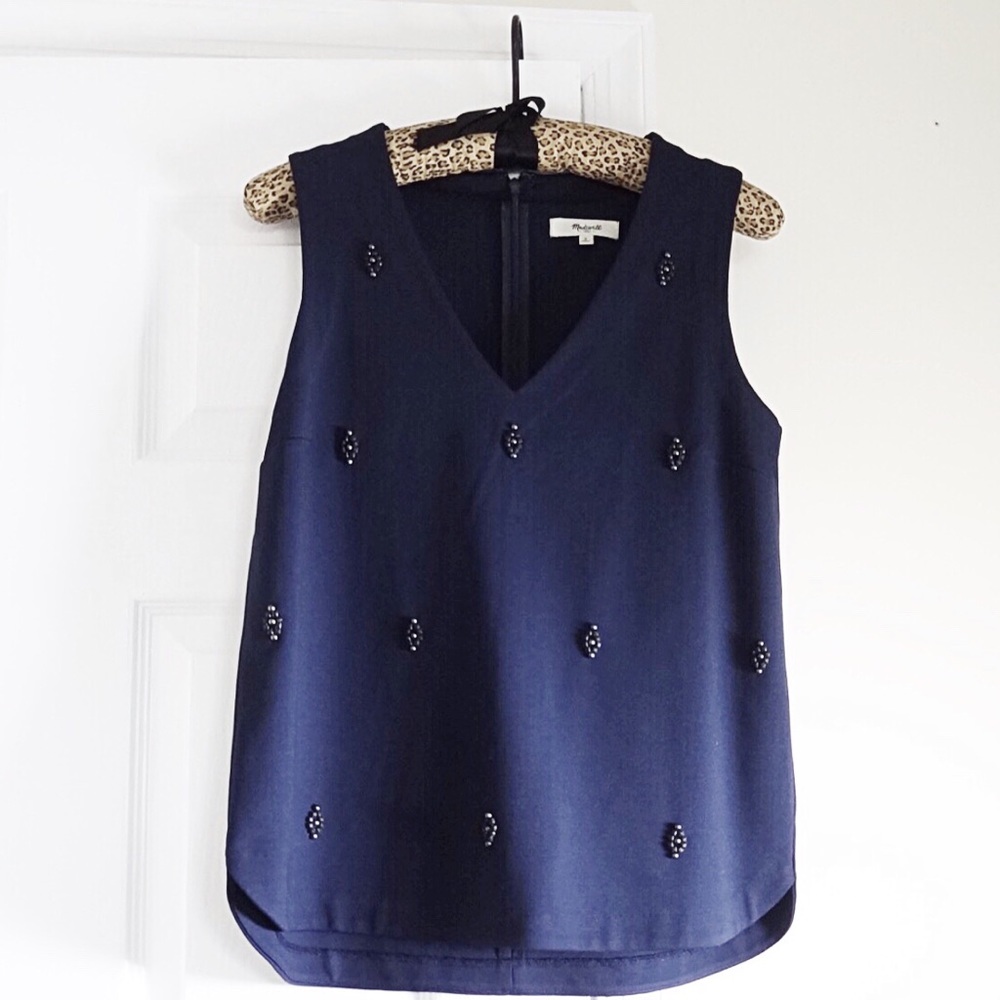 Madwell ponte knit nightshine Navy beaded tank S