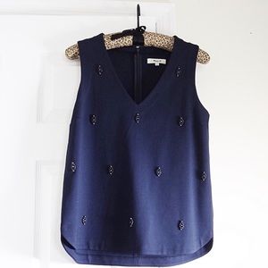Madwell ponte knit nightshine Navy beaded tank S