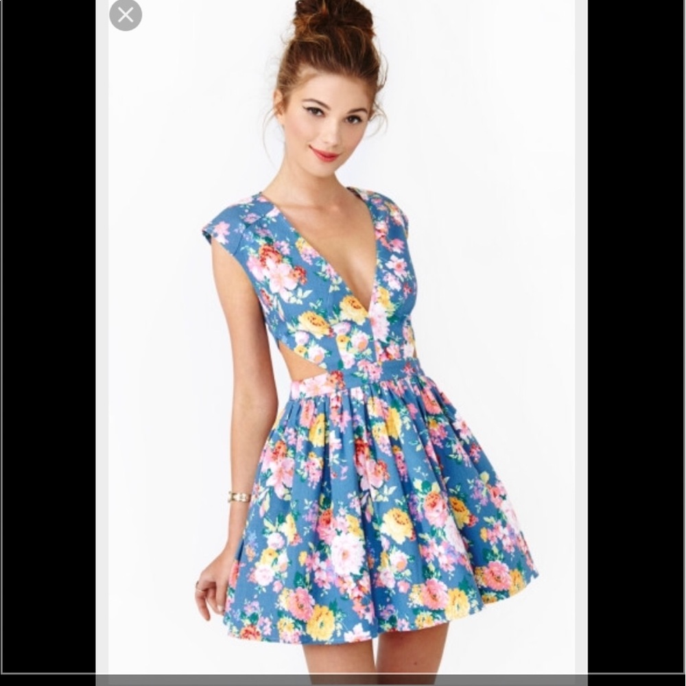 Nasty Gal Fresh Cut Chambray Floral Dress