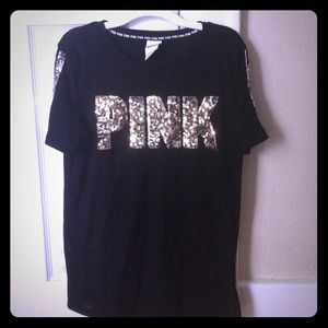 PINK! Brand black sequin t shirt!