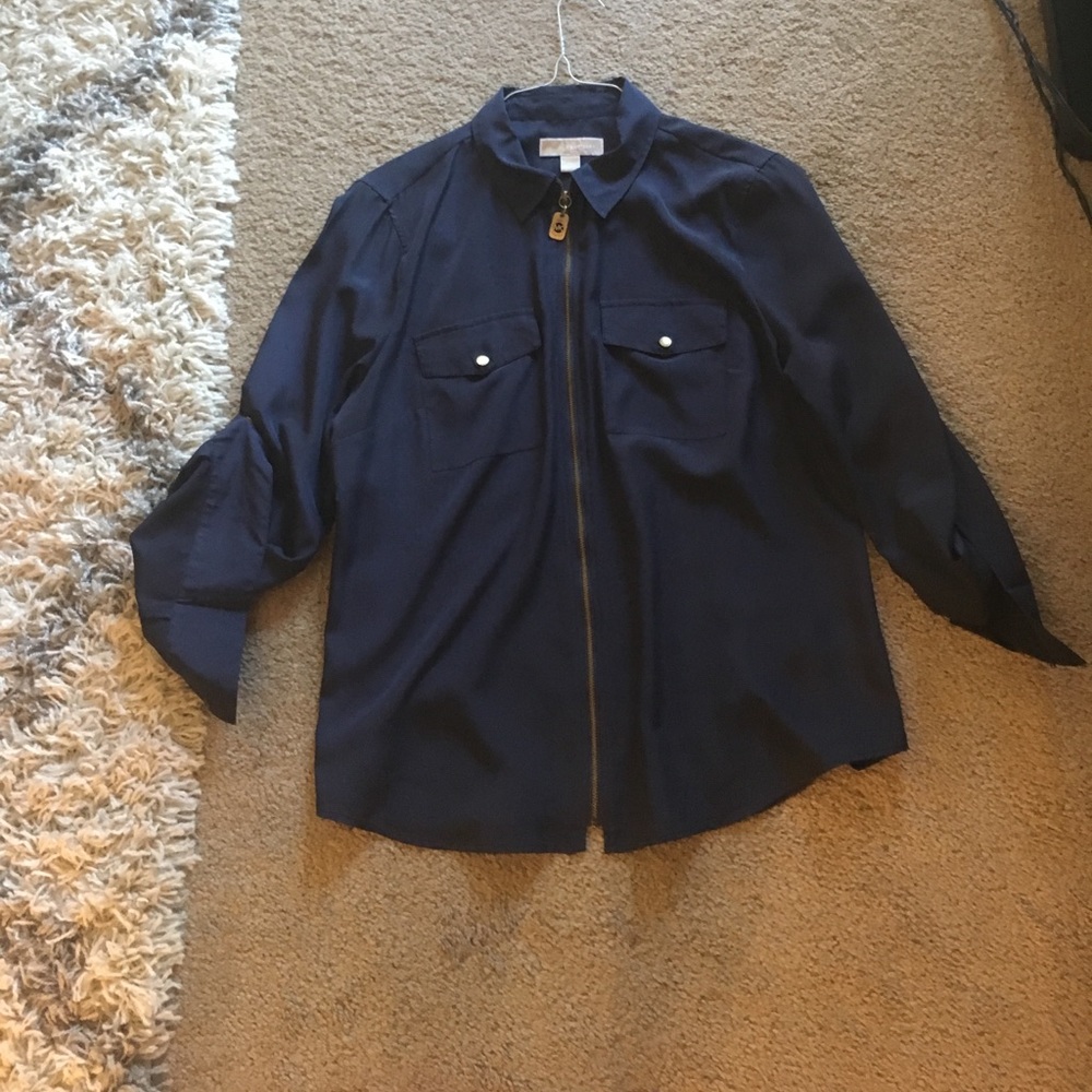 Michael Kors navy zipper down blouse