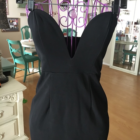 LAST CALL 9/11/22 - Black Plunging Neck Vampy Pencil Strapless Dress - Picture 3 of 7