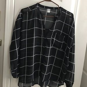 Black long sleeved blouse with white lines