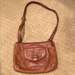 Brown leather fossil cross body purse