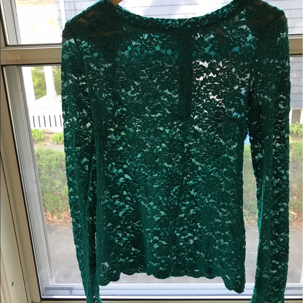 Teal long sleeve lace top
