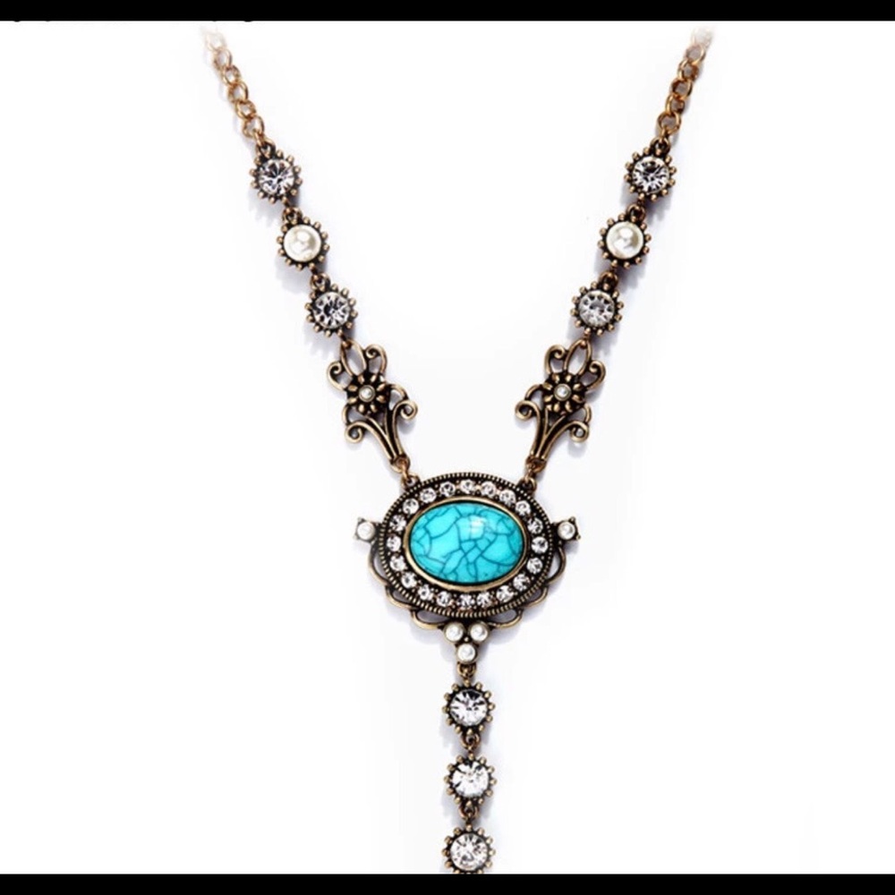 Boho faux turquoise long necklace!! Beautiful - Picture 3 of 5