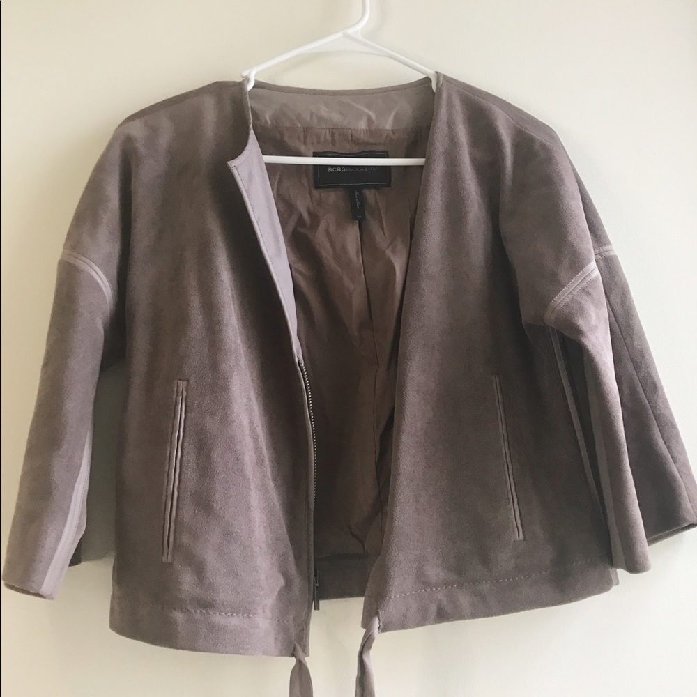 BCBG max azria taupe suede jacket