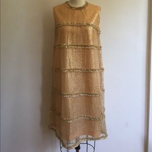 Vintage 1960's gold tinsel a-line dress / size S-M