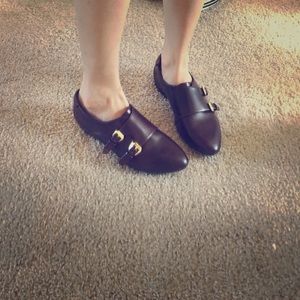 Genuine leather red wine point toe low boot