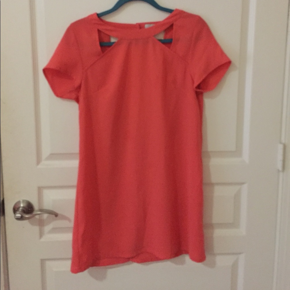 Open back peach shift dress