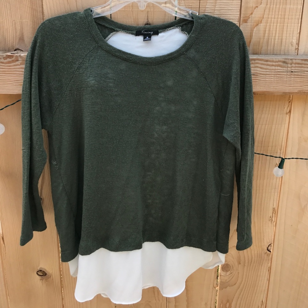 Olive green & Ivory blouse