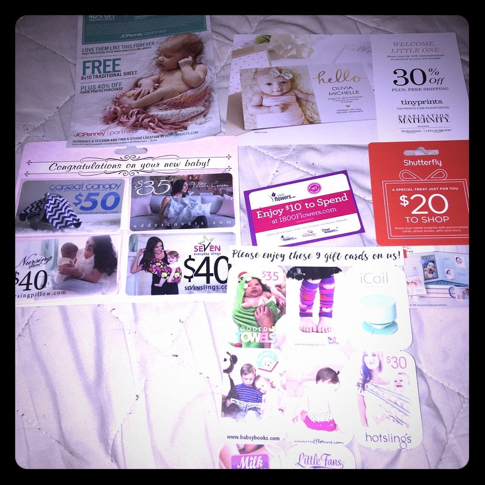 Brand new unused coupons gift cards & avent bottle