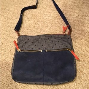Navy with coral accent fossil cross body bag