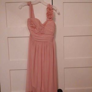 David's Bridal pink high low one shoulder dress
