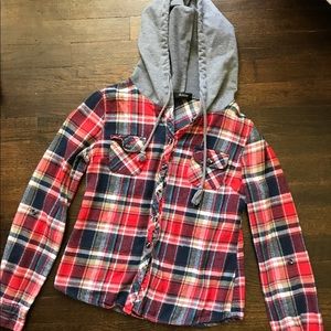 Hooded plaid shirt