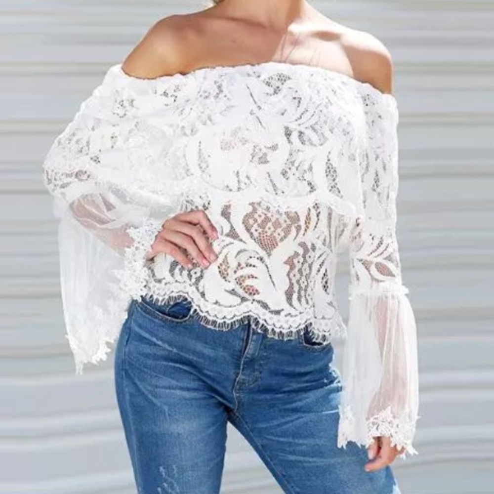 Host PickIvory Off the Shoulder Lace Top - Picture 3 of 6