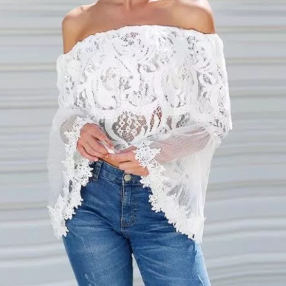 Host PickIvory Off the Shoulder Lace Top - Picture 4 of 6