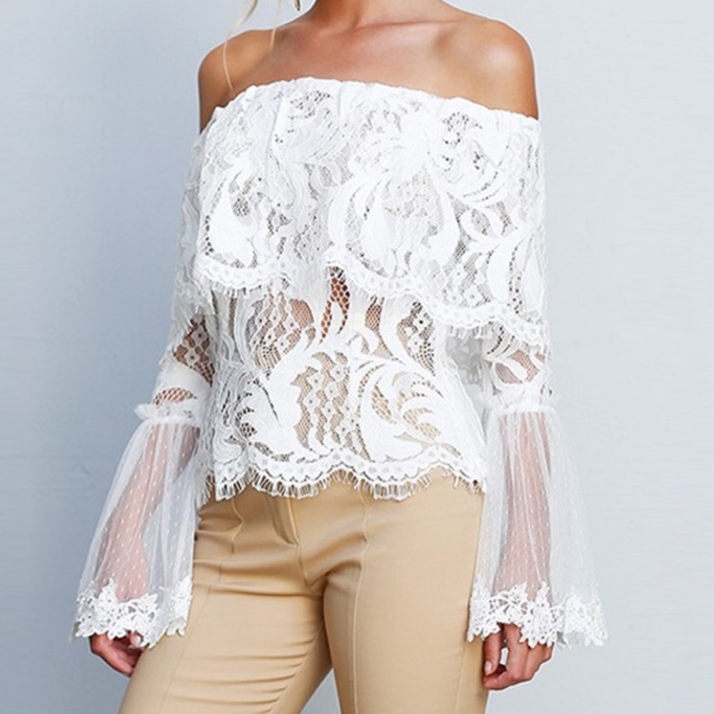 Host PickIvory Off the Shoulder Lace Top - Picture 2 of 6