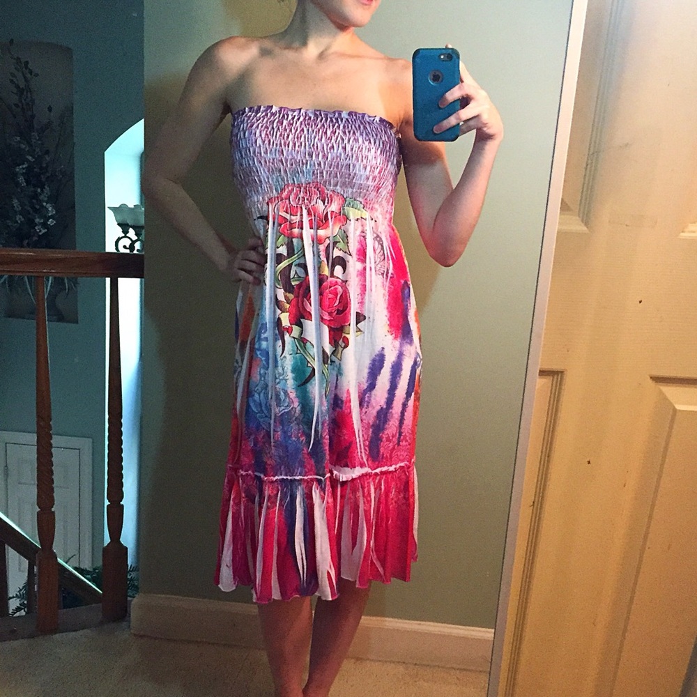 Pink tie-dye rose sun dress