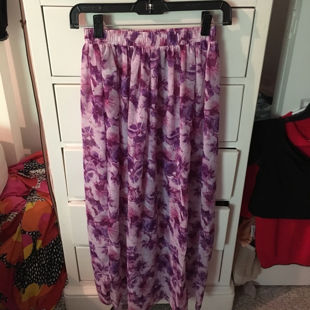 American Apparel lilac purple floral maxi skirt