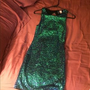 Shimmering blue green dress