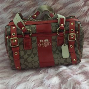 Leather Coach double zipper w orange and gold