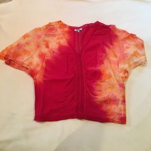 Tie Dye orange and red silk blouse