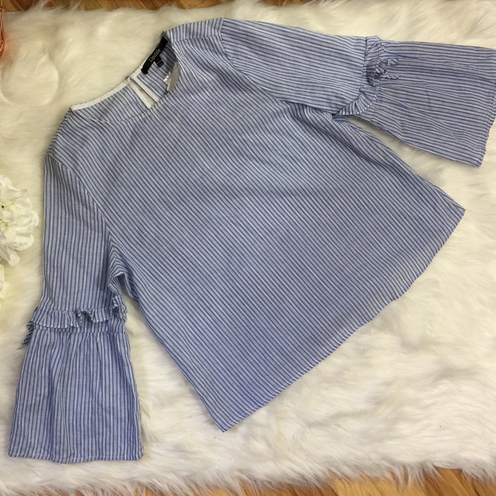 Boutique Ruffle Bell Sleeve Top Trendy Blue Stripe