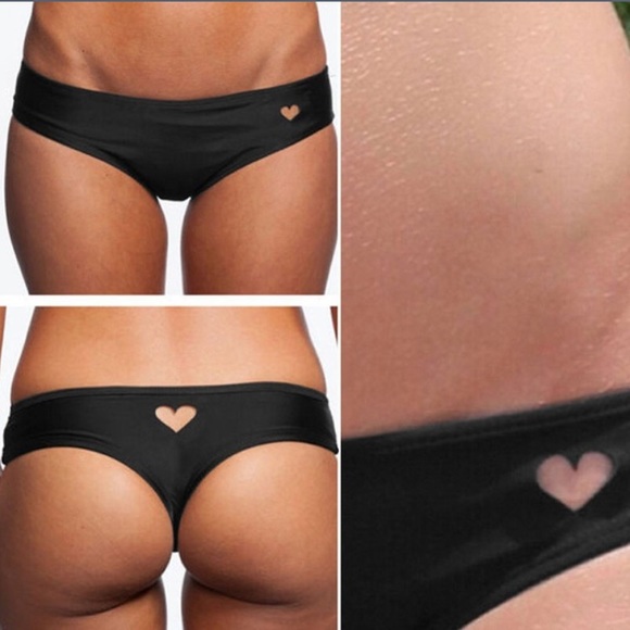 LAST ONE!! Black Heart Cut Out Bikini Thong Bottom - Picture 2 of 5