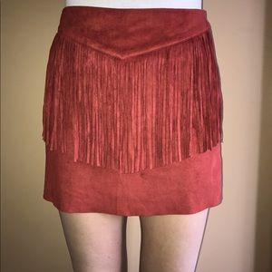 Rust/red fringe suede skirt