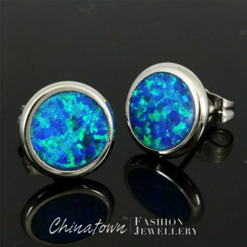 Blue cure opal stud earrings