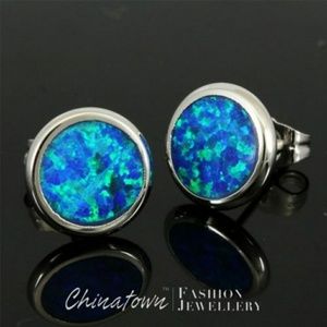 Blue cure opal stud earrings