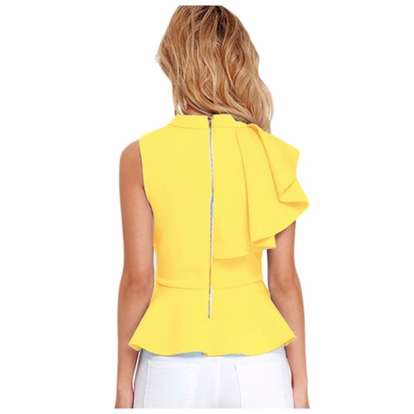 🌸 Canary Yellow Side Ruffle Peplum Top - Picture 2 of 2