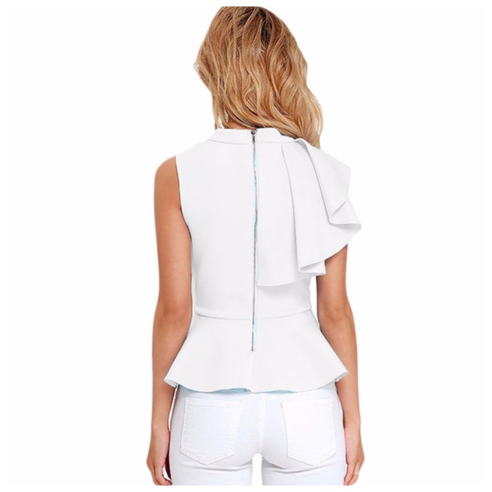 🌼 White Side Ruffle Stretch Peplum Top - Picture 2 of 2