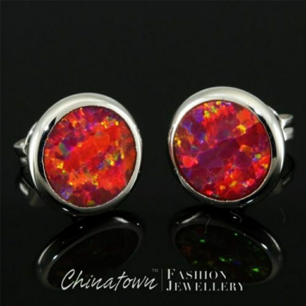 Ruby red fire opal stud earrings