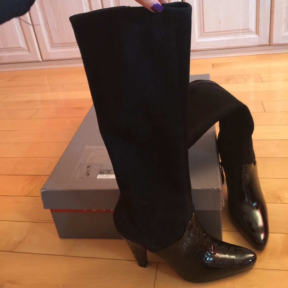 Prada Donna High Heed Leather and Suede Boots