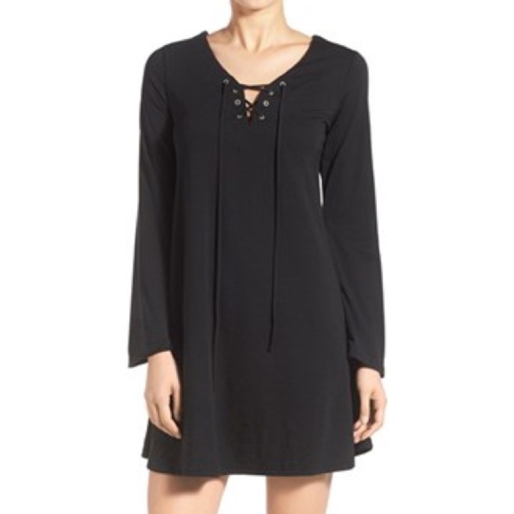 Swingy Bell-Sleeve Dress, Corset-Inspired Neckline