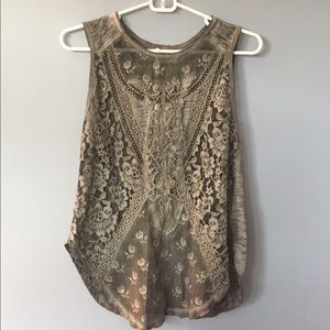 Free People Cotton Blend Lace Front Tank Top