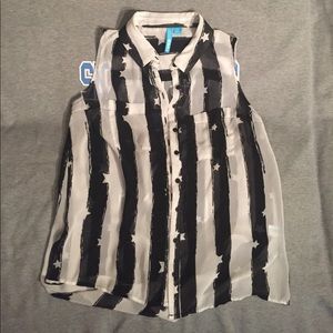 American Flag Sheer Button Up Vest
