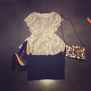 Black and white lace peplum top